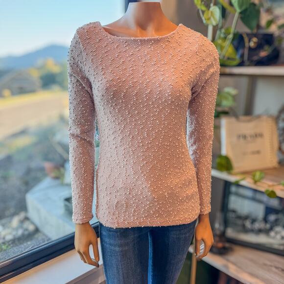 Jennifer Lopez, Blush Pink Boucle Long Sleeve Top w/ Open Back, Women's Small - Picture 10 of 10